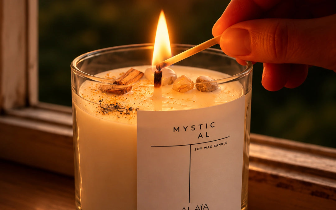 Vela con aroma encendida para crear un ambiente cálido en casa